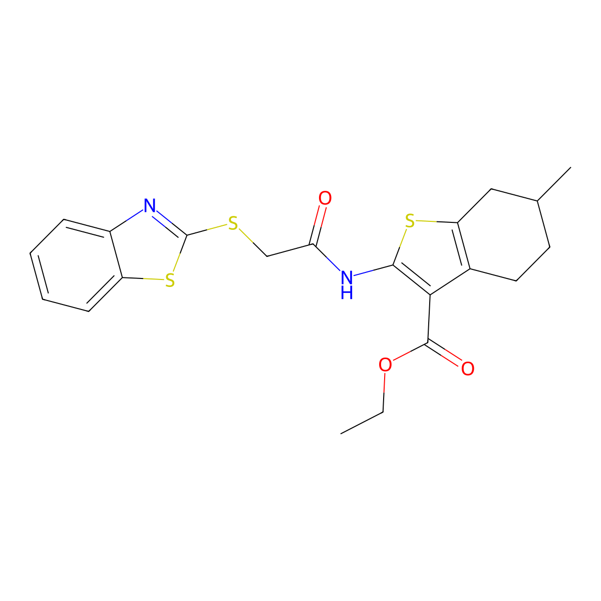 Ethyl 2-{[(1,3-benzothiazol-2-ylsulfanyl)acetyl]amino}-6-methyl-4,5,6,7-tetrahydro-1-benzothiophene-3-carboxylate molecular structure, CAS 443659-35-6