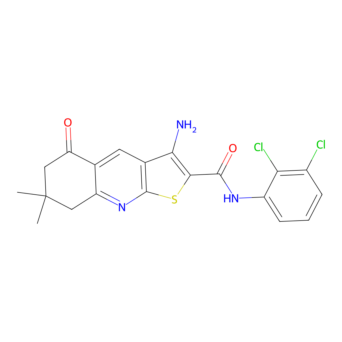 3-amino-N-(2,3-dichlorophenyl)-7,7-dimethyl-5-oxo-5,6,7,8-tetrahydrothieno[2,3-b]quinoline-2-carboxamide molecular structure, CAS 443664-14-0