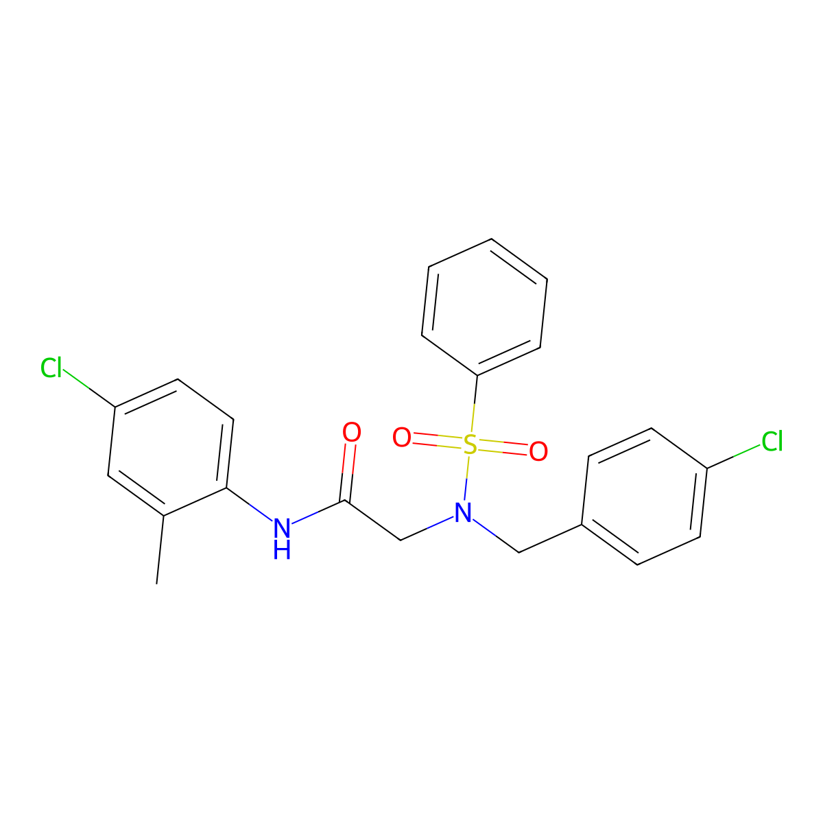 2-[benzenesulfonyl-[(4-chlorophenyl)methyl]amino]-N-(4-chloro-2-methylphenyl)acetamide molecular structure, CAS 443667-36-5