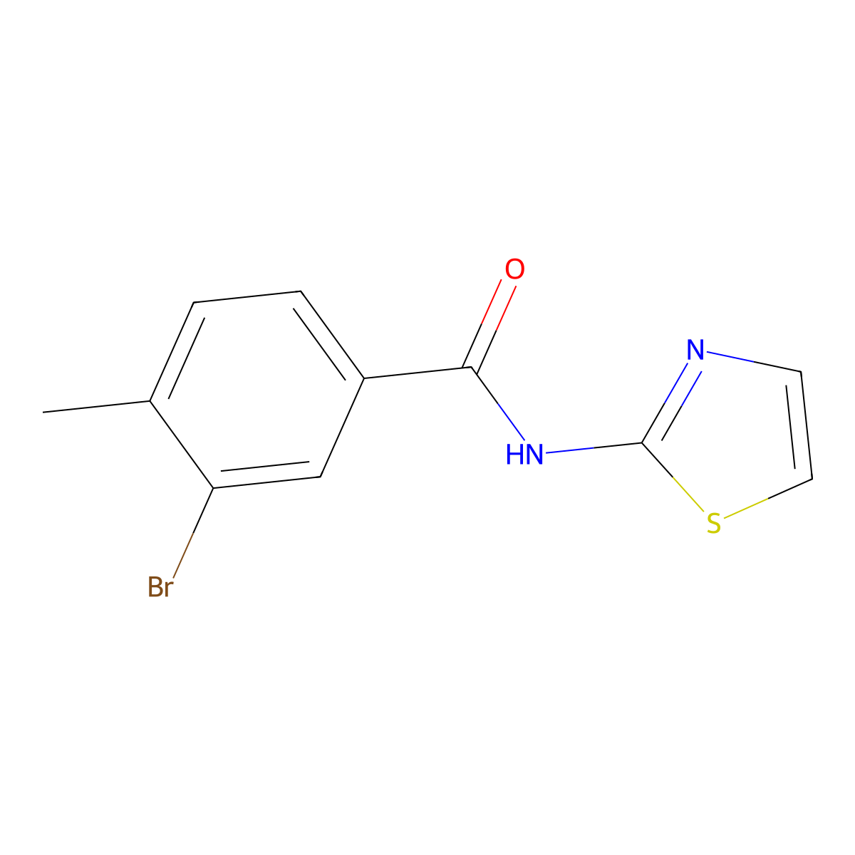 3-bromo-4-methyl-N-(1,3-thiazol-2-yl)benzamide molecular structure, CAS 443668-04-0
