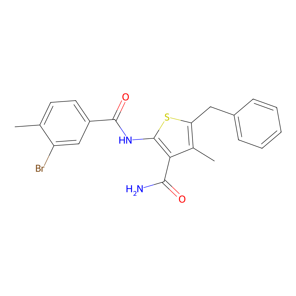 5-Benzyl-2-[(3-bromo-4-methylbenzoyl)amino]-4-methyl-3-thiophenecarboxamide molecular structure, CAS 443668-09-5