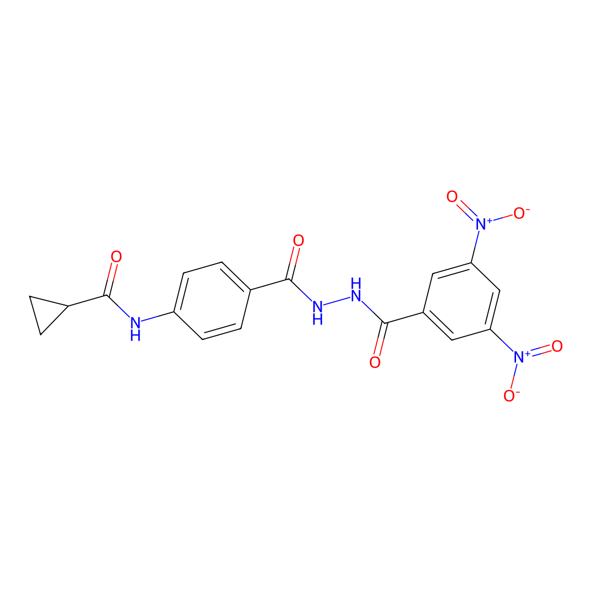 N-{4-[(2-{3,5-dinitrobenzoyl}hydrazino)carbonyl]phenyl}cyclopropanecarboxamide molecular structure, CAS 443669-49-6