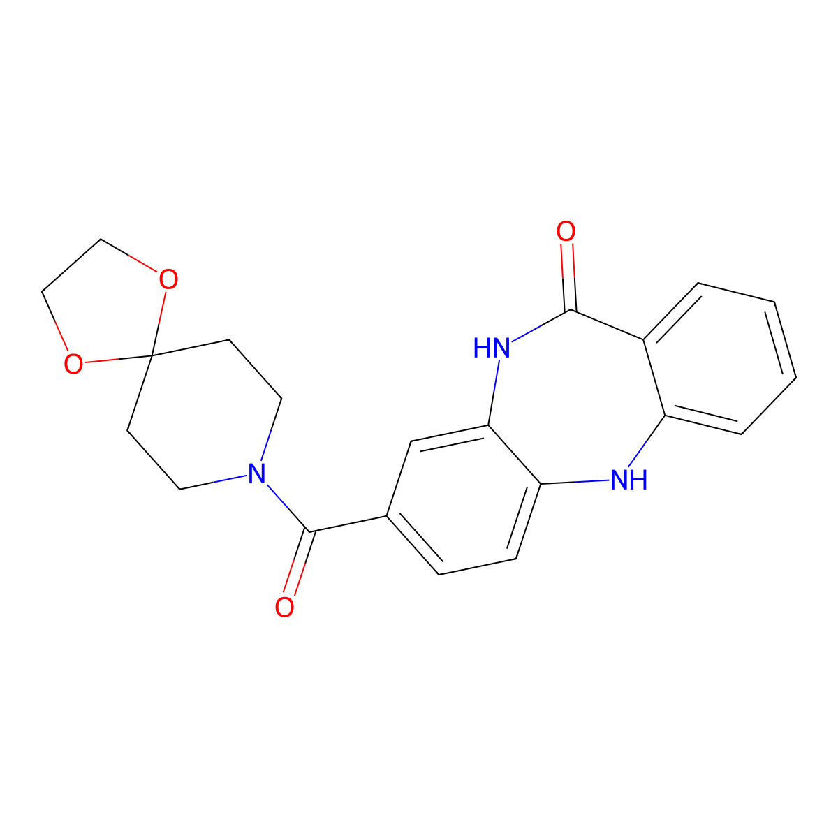 6-{1,4-Dioxa-8-azaspiro[4.5]decane-8-carbonyl}-2,9-diazatricyclo[9.4.0.0^{3,8}]pentadeca-1(11),3(8),4,6,12,14-hexaen-10-one molecular structure, CAS 443670-36-8