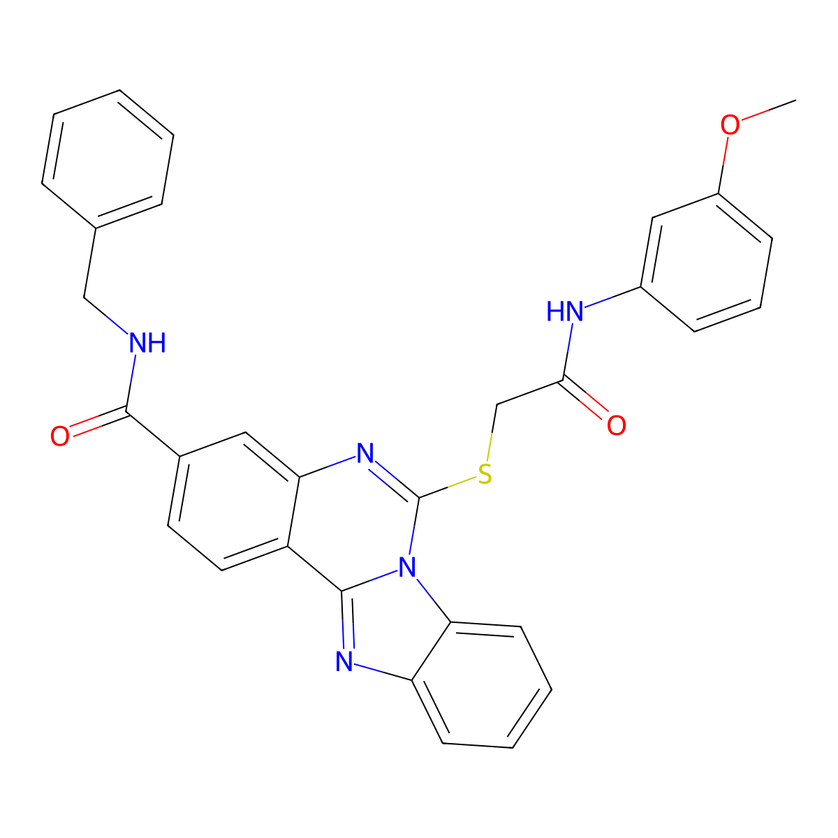 N-benzyl-6-[2-(3-methoxyanilino)-2-oxoethyl]sulfanylbenzimidazolo[1,2-c]quinazoline-3-carboxamide molecular structure, CAS 443670-69-7