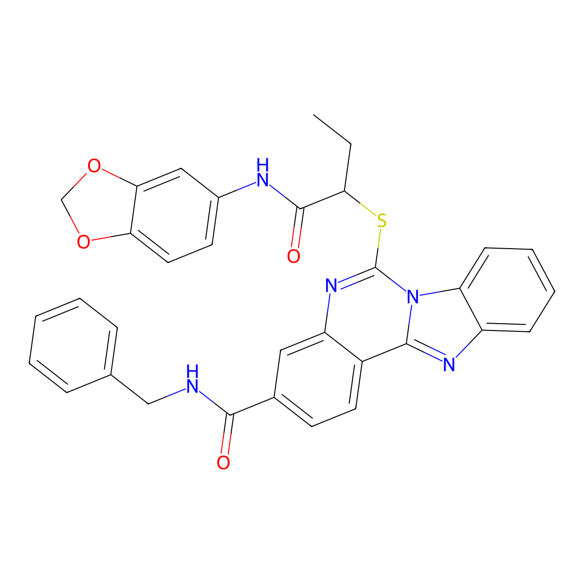 6-[1-(1,3-benzodioxol-5-ylamino)-1-oxobutan-2-yl]sulfanyl-N-benzylbenzimidazolo[1,2-c]quinazoline-3-carboxamide molecular structure, CAS 443670-73-3