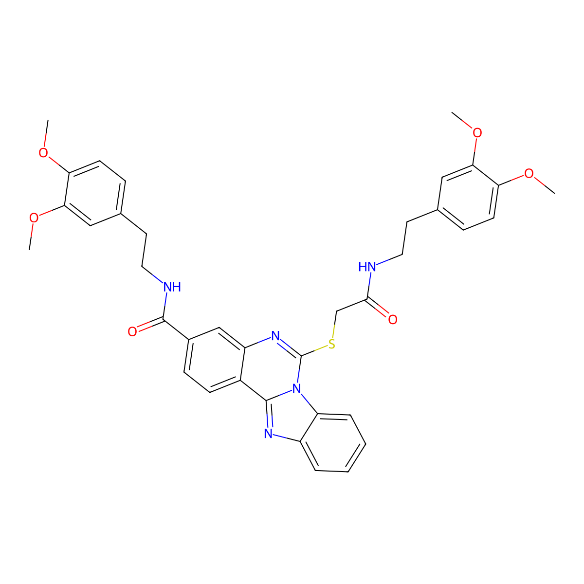 N-[2-(3,4-dimethoxyphenyl)ethyl]-9-[({[2-(3,4-dimethoxyphenyl)ethyl]carbamoyl}methyl)sulfanyl]-8,10,17-triazatetracyclo[8.7.0.0^{2,7}.0^{11,16}]heptadeca-1(17),2,4,6,8,11(16),12,14-octaene-5-carboxamide molecular structure, CAS 443670-84-6