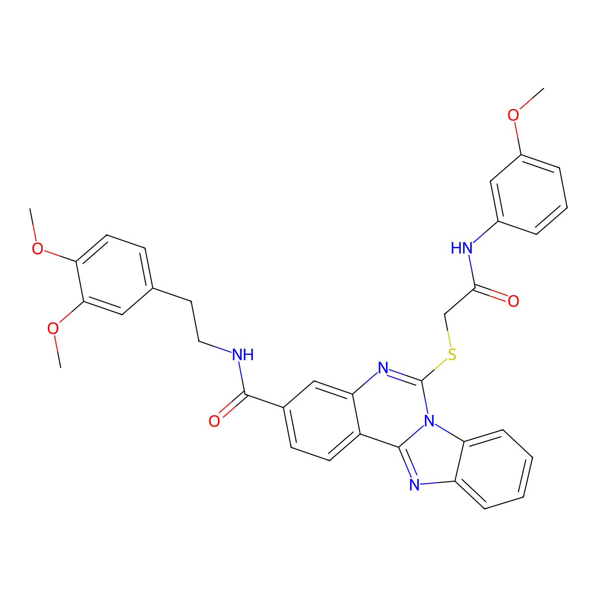 N-[2-(3,4-dimethoxyphenyl)ethyl]-9-({[(3-methoxyphenyl)carbamoyl]methyl}sulfanyl)-8,10,17-triazatetracyclo[8.7.0.0^{2,7}.0^{11,16}]heptadeca-1(17),2,4,6,8,11(16),12,14-octaene-5-carboxamide molecular structure, CAS 443670-86-8