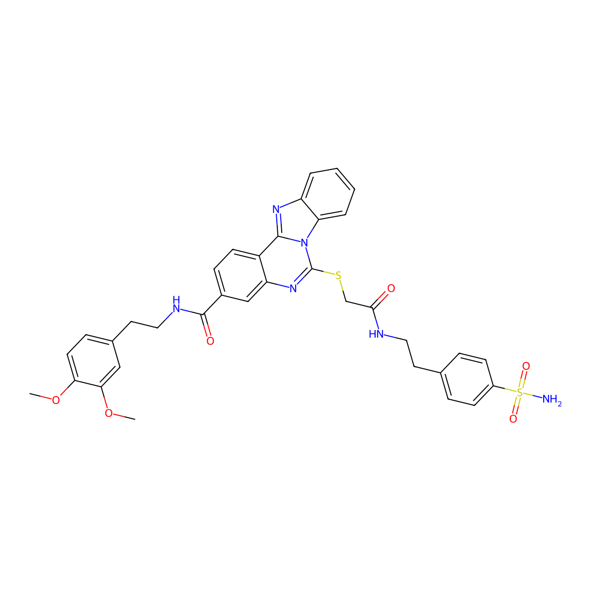N-[2-(3,4-dimethoxyphenyl)ethyl]-9-[({[2-(4-sulfamoylphenyl)ethyl]carbamoyl}methyl)sulfanyl]-8,10,17-triazatetracyclo[8.7.0.0^{2,7}.0^{11,16}]heptadeca-1(17),2,4,6,8,11(16),12,14-octaene-5-carboxamide molecular structure, CAS 443670-88-0