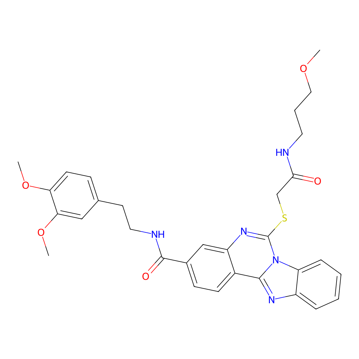 N-[2-(3,4-dimethoxyphenyl)ethyl]-9-({[(3-methoxypropyl)carbamoyl]methyl}sulfanyl)-8,10,17-triazatetracyclo[8.7.0.0^{2,7}.0^{11,16}]heptadeca-1(17),2,4,6,8,11(16),12,14-octaene-5-carboxamide molecular structure, CAS 443670-91-5