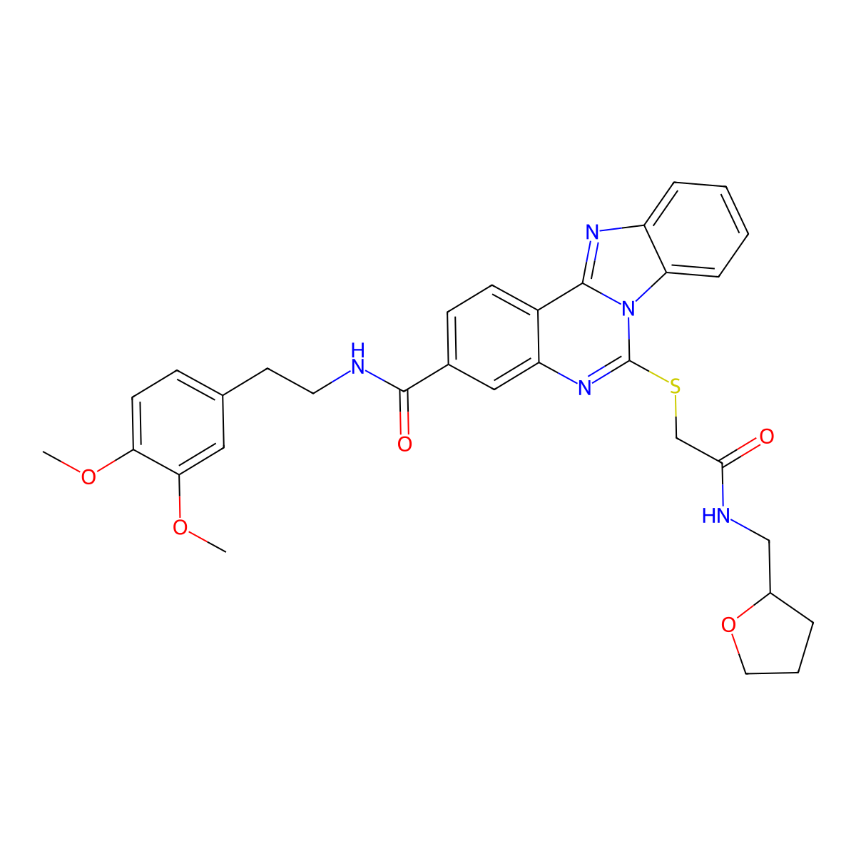 N-(3,4-dimethoxyphenethyl)-6-((2-oxo-2-(((tetrahydrofuran-2-yl)methyl)amino)ethyl)thio)benzo[4,5]imidazo[1,2-c]quinazoline-3-carboxamide molecular structure, CAS 443670-93-7