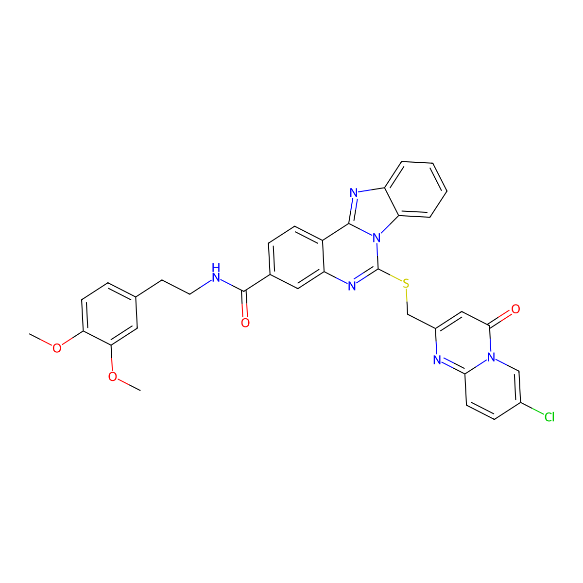 9-[({7-chloro-4-oxo-4H-pyrido[1,2-a]pyrimidin-2-yl}methyl)sulfanyl]-N-[2-(3,4-dimethoxyphenyl)ethyl]-8,10,17-triazatetracyclo[8.7.0.0^{2,7}.0^{11,16}]heptadeca-1(17),2,4,6,8,11(16),12,14-octaene-5-carboxamide molecular structure, CAS 443671-00-9