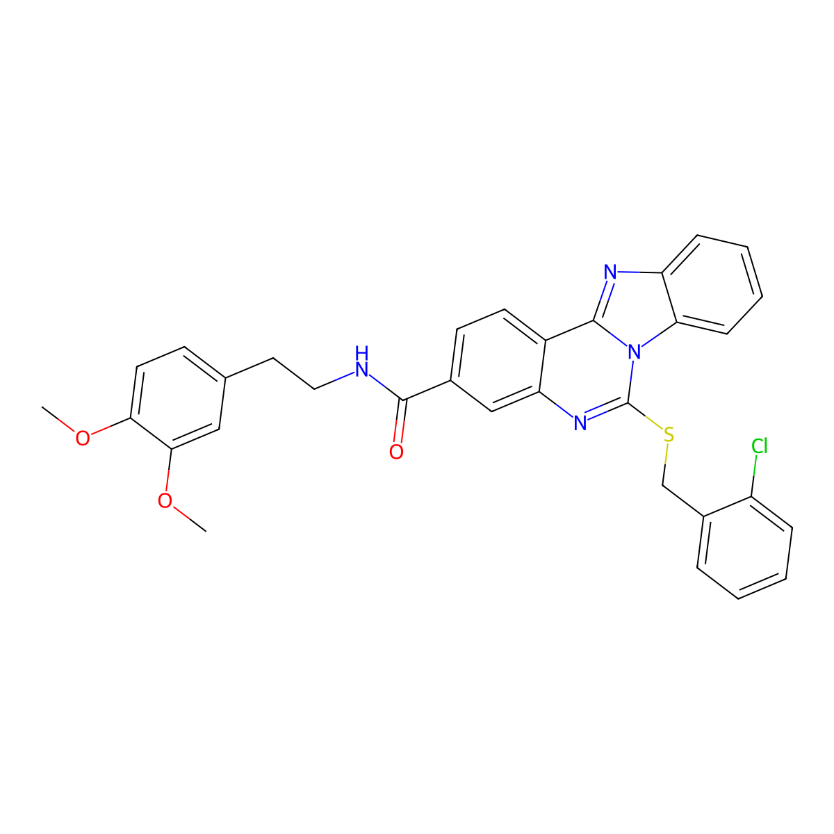 6-[(2-chlorophenyl)methylsulfanyl]-N-[2-(3,4-dimethoxyphenyl)ethyl]benzimidazolo[1,2-c]quinazoline-3-carboxamide molecular structure, CAS 443671-02-1