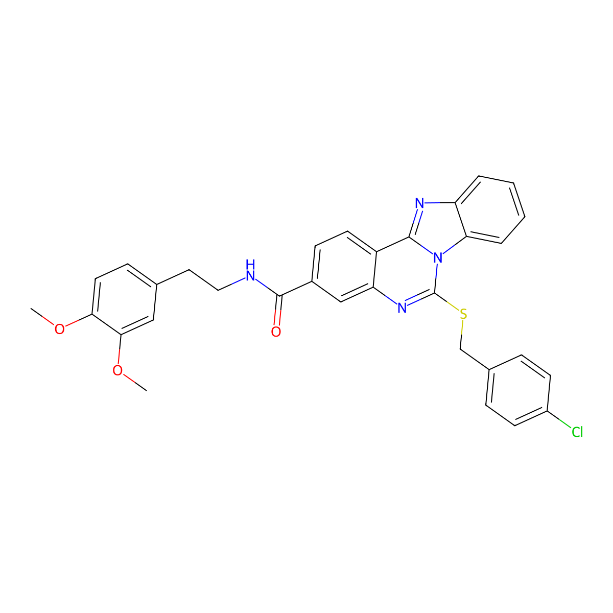 6-[(4-chlorophenyl)methylsulfanyl]-N-[2-(3,4-dimethoxyphenyl)ethyl]benzimidazolo[1,2-c]quinazoline-3-carboxamide molecular structure, CAS 443671-04-3