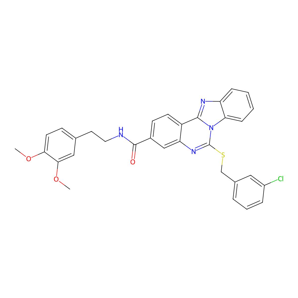 6-[(3-chlorophenyl)methylsulfanyl]-N-[2-(3,4-dimethoxyphenyl)ethyl]benzimidazolo[1,2-c]quinazoline-3-carboxamide molecular structure, CAS 443671-06-5