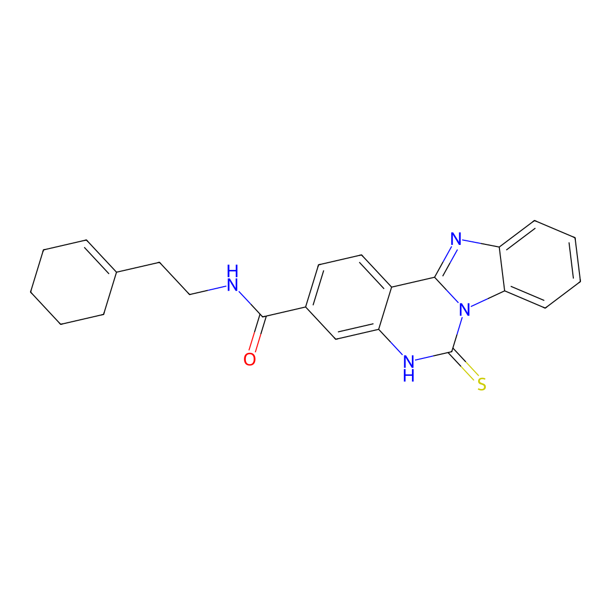 N-[2-(cyclohexen-1-yl)ethyl]-6-sulfanylidene-5H-benzimidazolo[1,2-c]quinazoline-3-carboxamide molecular structure, CAS 443671-07-6