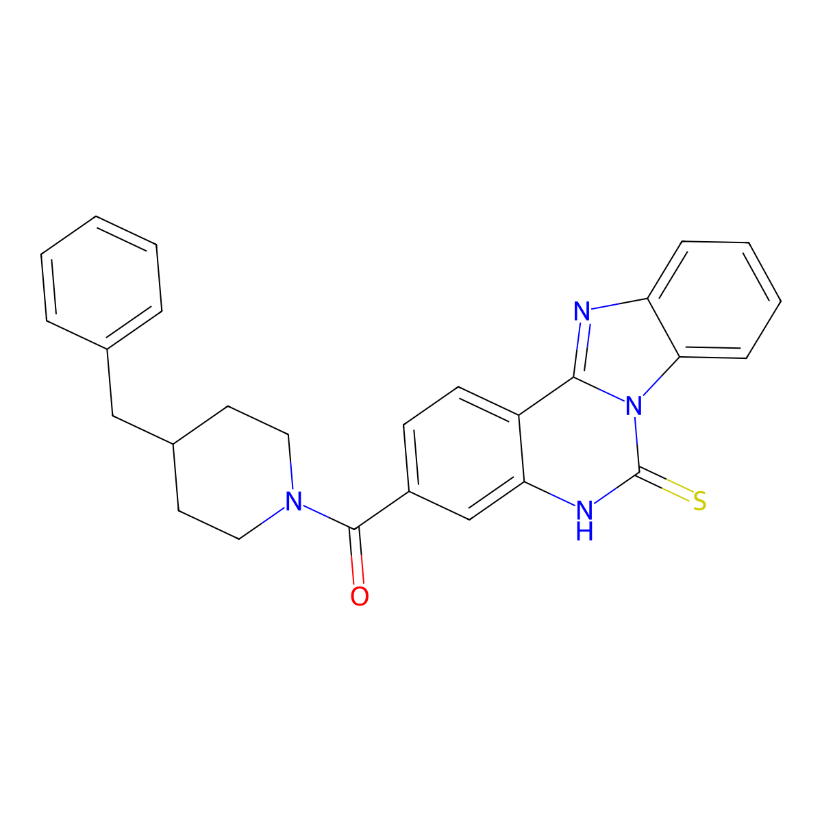 (4-benzylpiperidin-1-yl)-(6-sulfanylidene-5H-benzimidazolo[1,2-c]quinazolin-3-yl)methanone molecular structure, CAS 443671-09-8