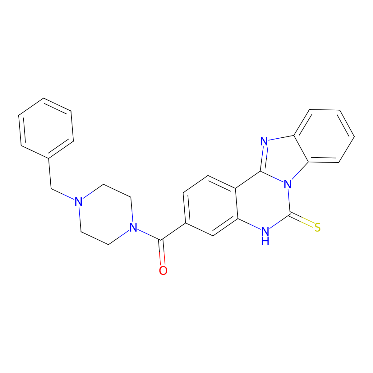 (4-benzylpiperazin-1-yl)-(6-sulfanylidene-5H-benzimidazolo[1,2-c]quinazolin-3-yl)methanone molecular structure, CAS 443671-13-4