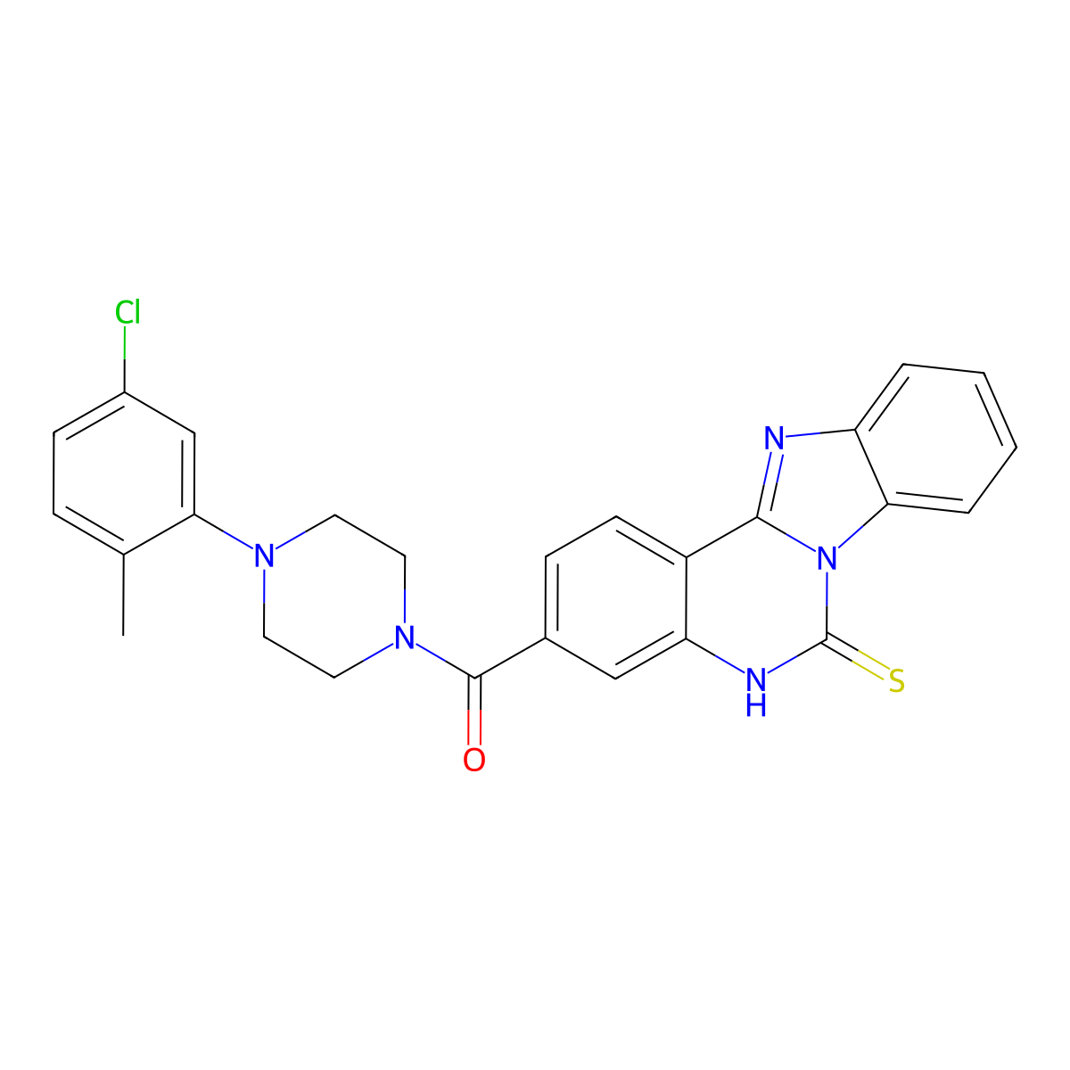 [4-(5-chloro-2-methylphenyl)piperazin-1-yl]-(6-sulfanylidene-5H-benzimidazolo[1,2-c]quinazolin-3-yl)methanone molecular structure, CAS 443671-16-7