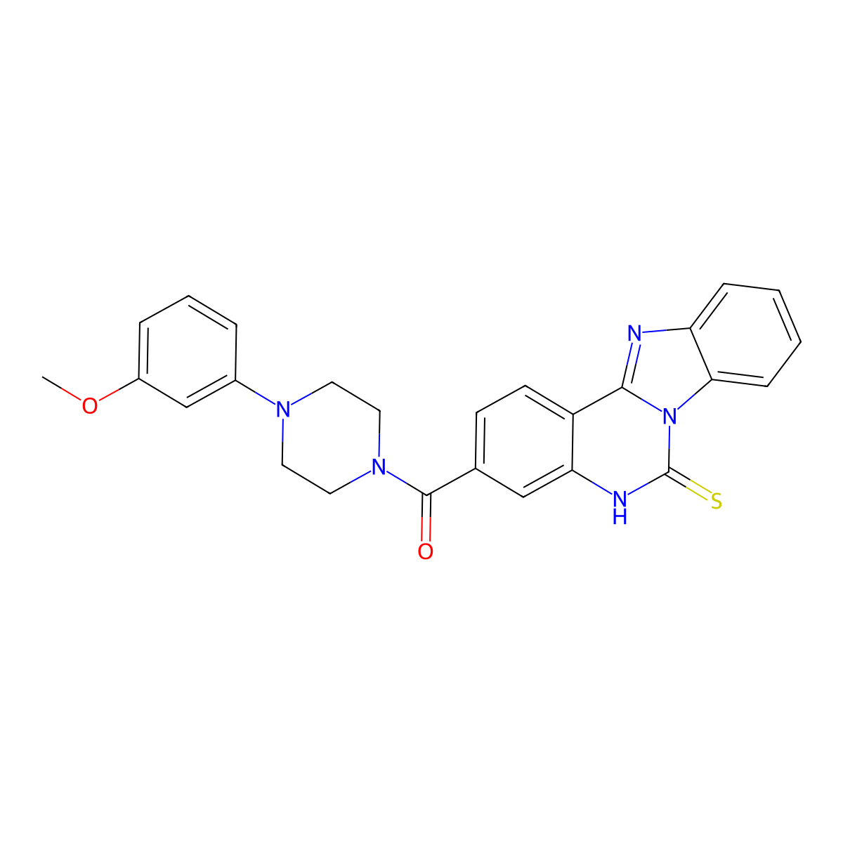 [4-(3-methoxyphenyl)piperazin-1-yl]-(6-sulfanylidene-5H-benzimidazolo[1,2-c]quinazolin-3-yl)methanone molecular structure, CAS 443671-17-8