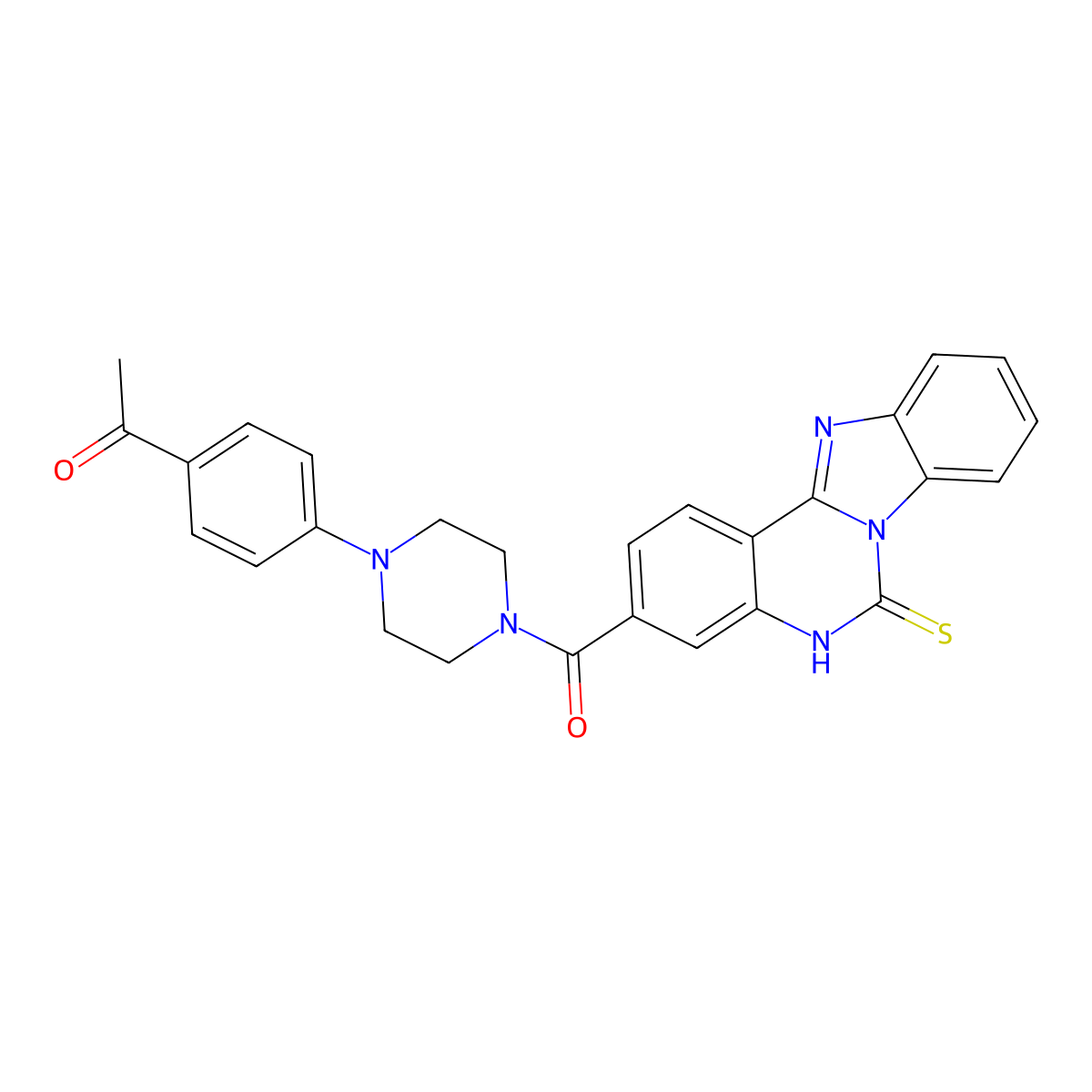 1-[4-[4-(6-sulfanylidene-5H-benzimidazolo[1,2-c]quinazoline-3-carbonyl)piperazin-1-yl]phenyl]ethanone molecular structure, CAS 443671-27-0