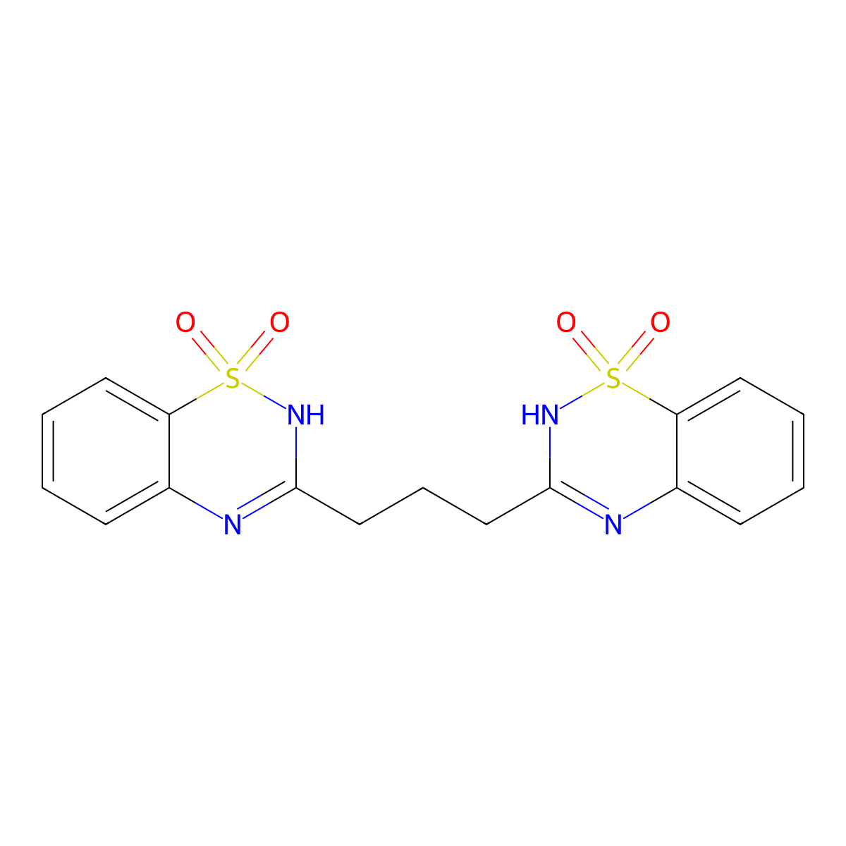 3-[3-(1,1-dioxo-2H-1lambda6,2,4-benzothiadiazin-3-yl)propyl]-2H-1lambda6,2,4-benzothiadiazine-1,1-dione molecular structure, CAS 443671-89-4