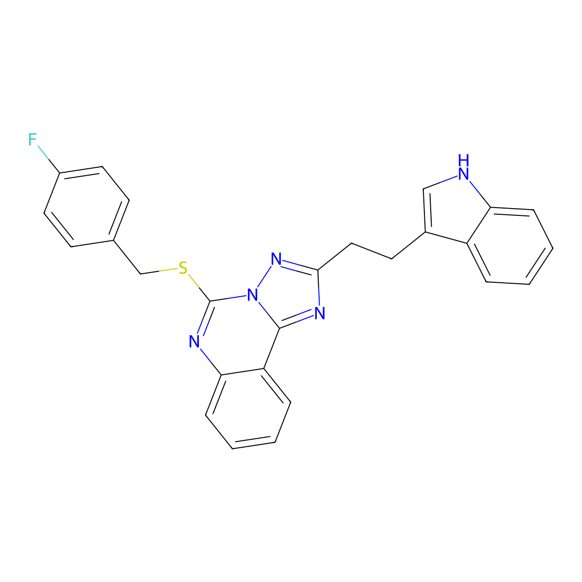 5-[(4-fluorophenyl)methylsulfanyl]-2-[2-(1H-indol-3-yl)ethyl]-[1,2,4]triazolo[1,5-c]quinazoline molecular structure, CAS 443674-30-4