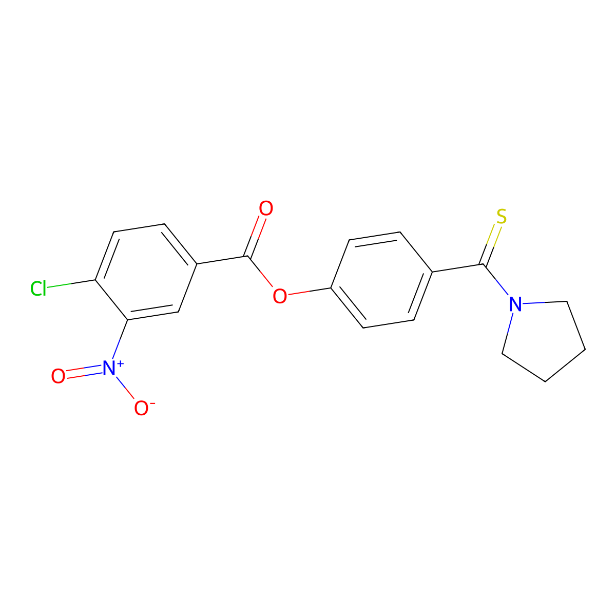 4-(Pyrrolidin-1-ylcarbonothioyl)phenyl 4-chloro-3-nitrobenzoate molecular structure, CAS 443674-58-6
