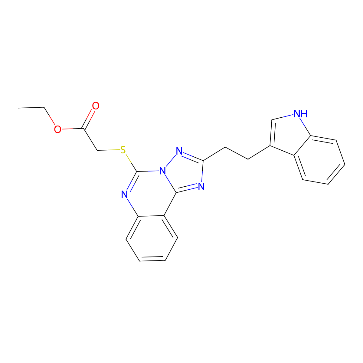 ethyl 2-[[2-[2-(1H-indol-3-yl)ethyl]-[1,2,4]triazolo[1,5-c]quinazolin-5-yl]sulfanyl]acetate molecular structure, CAS 443674-66-6