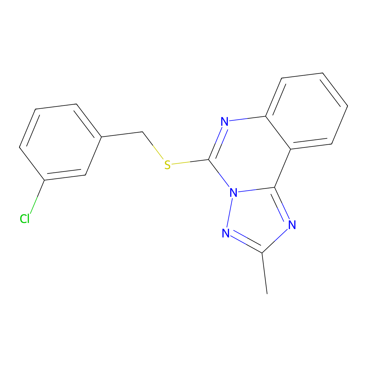 5-[(3-Chlorobenzyl)sulfanyl]-2-methyl[1,2,4]triazolo[1,5-c]quinazoline molecular structure, CAS 443675-21-6