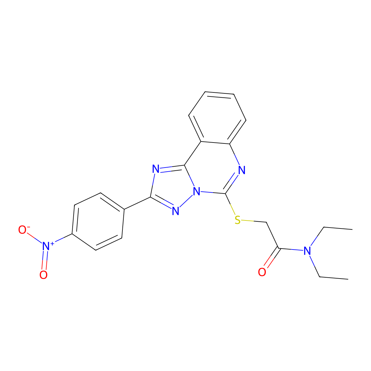 N,N-diethyl-2-{[2-(4-nitrophenyl)-[1,2,4]triazolo[1,5-c]quinazolin-5-yl]sulfanyl}acetamide molecular structure, CAS 443677-34-7