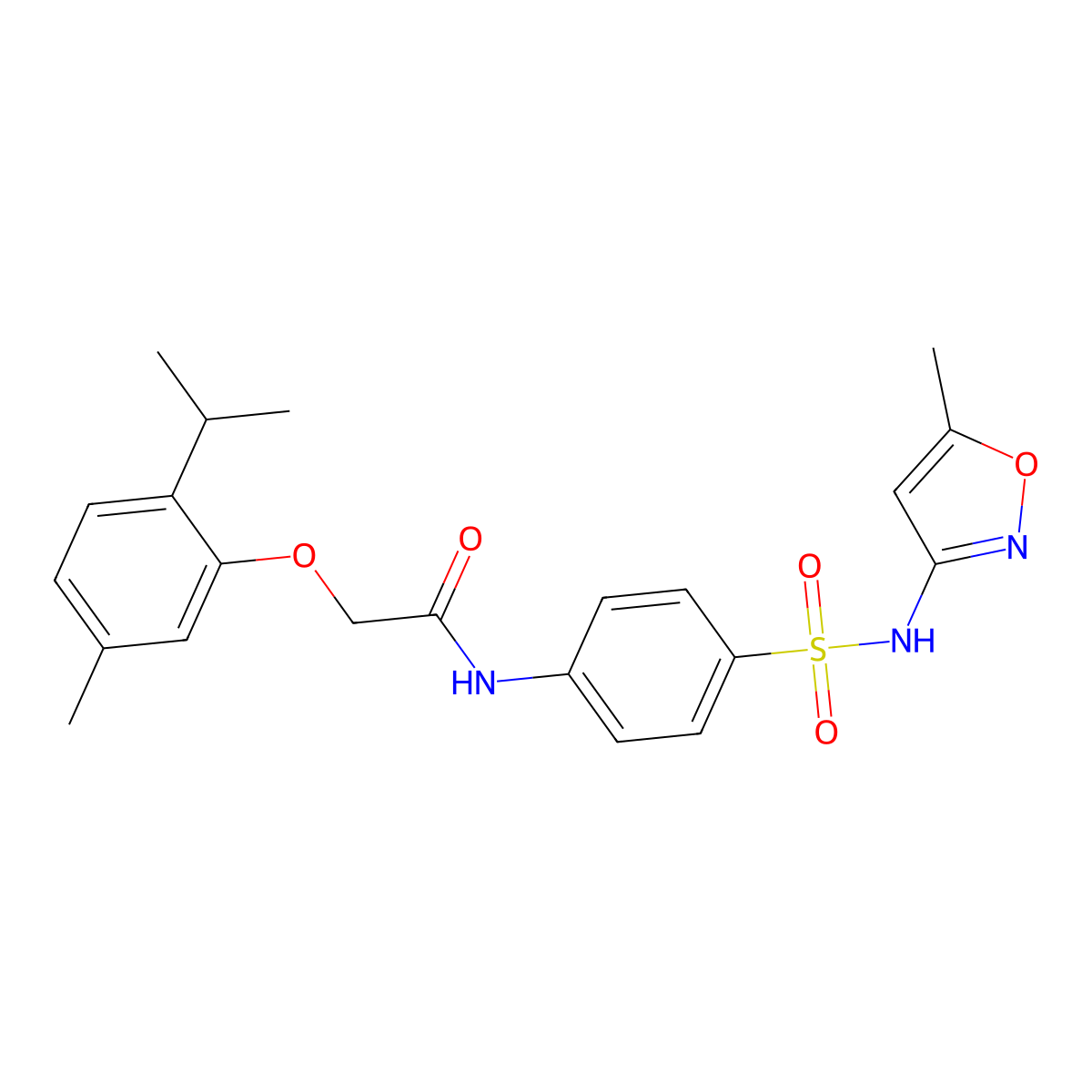 2-(2-isopropyl-5-methylphenoxy)-N-(4-(N-(5-methylisoxazol-3-yl)sulfamoyl)phenyl)acetamide molecular structure, CAS 443677-55-2