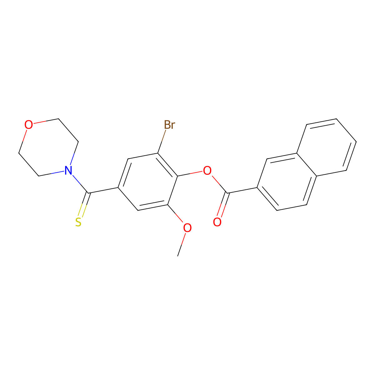 2-Bromo-6-methoxy-4-(morpholin-4-ylcarbonothioyl)phenyl naphthalene-2-carboxylate molecular structure, CAS 443677-86-9