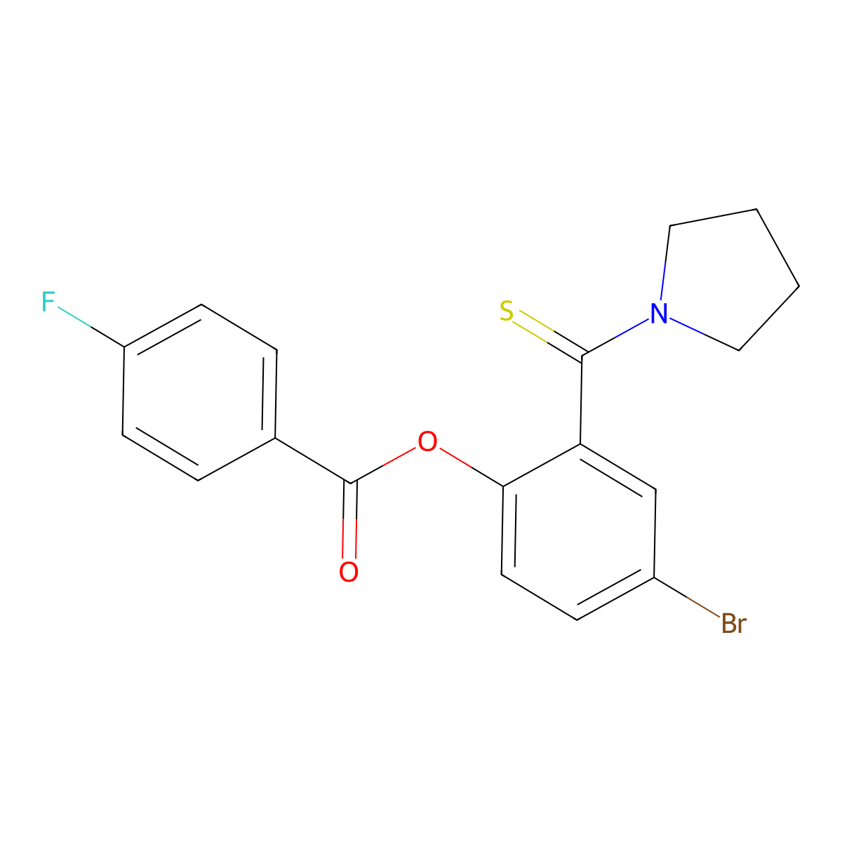 4-Bromo-2-(pyrrolidin-1-ylcarbonothioyl)phenyl 4-fluorobenzoate molecular structure, CAS 443678-05-5