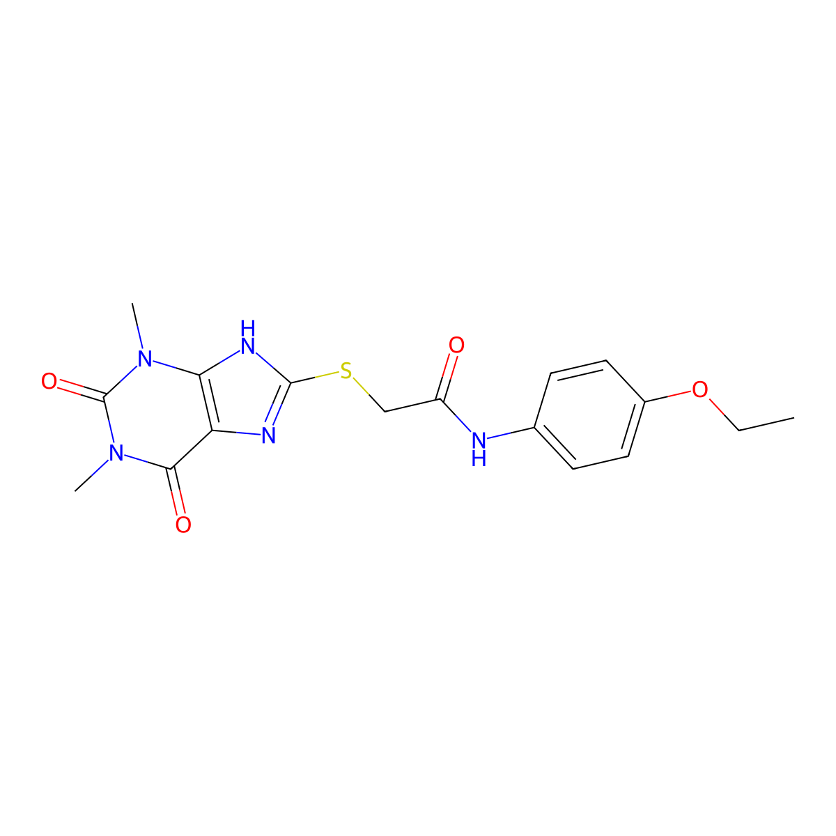 2-[(1,3-dimethyl-2,6-dioxo-2,3,6,7-tetrahydro-1H-purin-8-yl)sulfanyl]-N-(4-ethoxyphenyl)acetamide molecular structure, CAS 443678-08-8