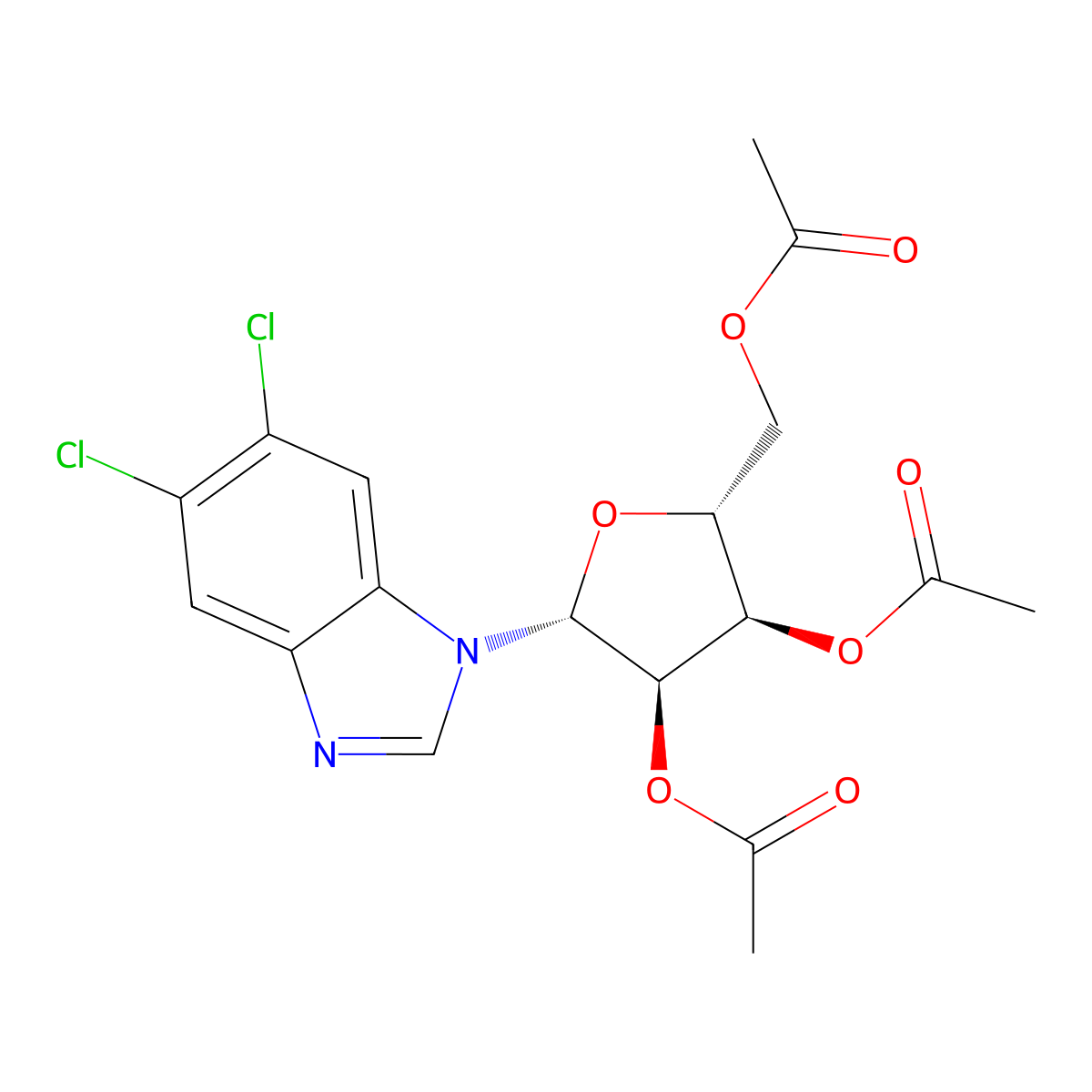 5,6-Dichloro-1-(2,3,5-tri-O-acetyl-beta-D-ribofuranosyl)-1H-benzimidazole molecular structure, CAS 443678-71-5
