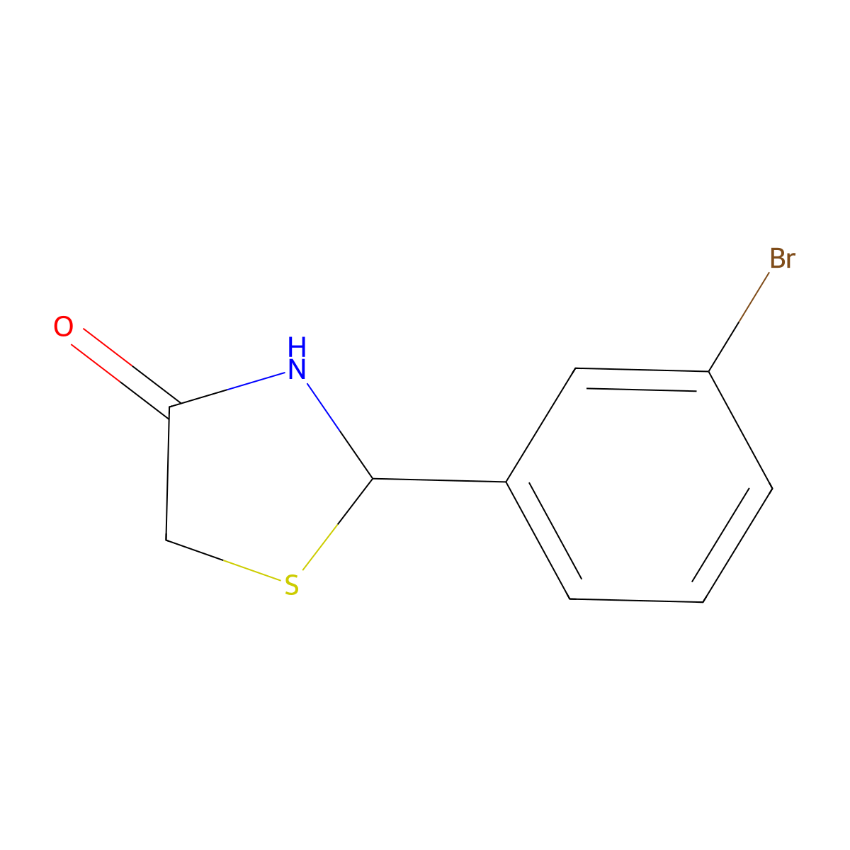 2-(3-Bromophenyl)-1,3-thiazolidin-4-one molecular structure, CAS 443729-68-8