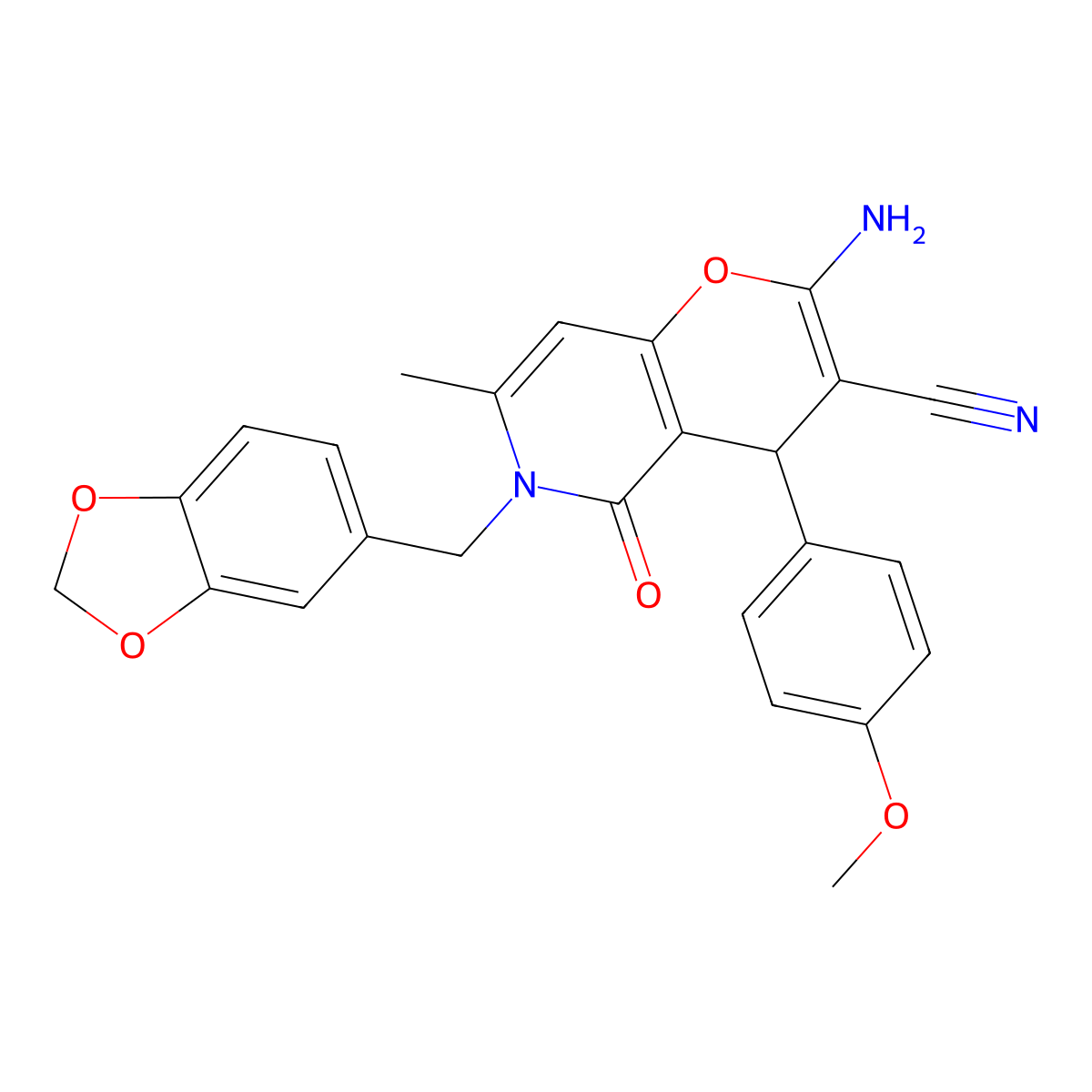 2-amino-6-(1,3-benzodioxol-5-ylmethyl)-4-(4-methoxyphenyl)-7-methyl-5-oxo-5,6-dihydro-4H-pyrano[3,2-c]pyridine-3-carbonitrile molecular structure, CAS 443729-88-2