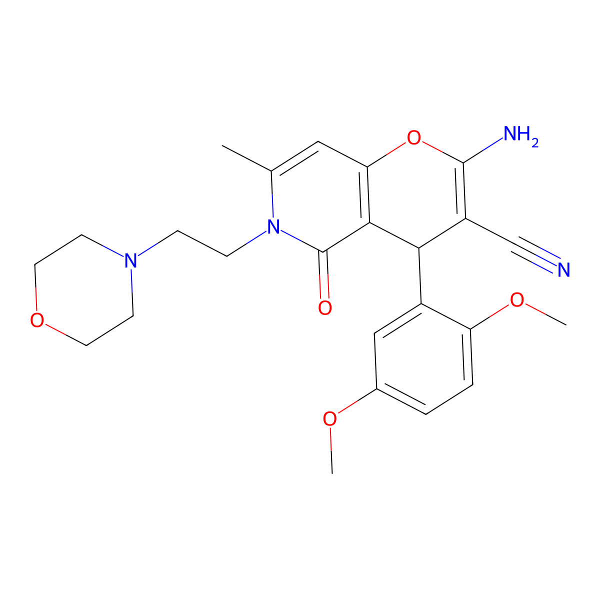 2-amino-4-(2,5-dimethoxyphenyl)-7-methyl-6-(2-morpholinoethyl)-5-oxo-5,6-dihydro-4H-pyrano[3,2-c]pyridine-3-carbonitrile molecular structure, CAS 443730-41-4