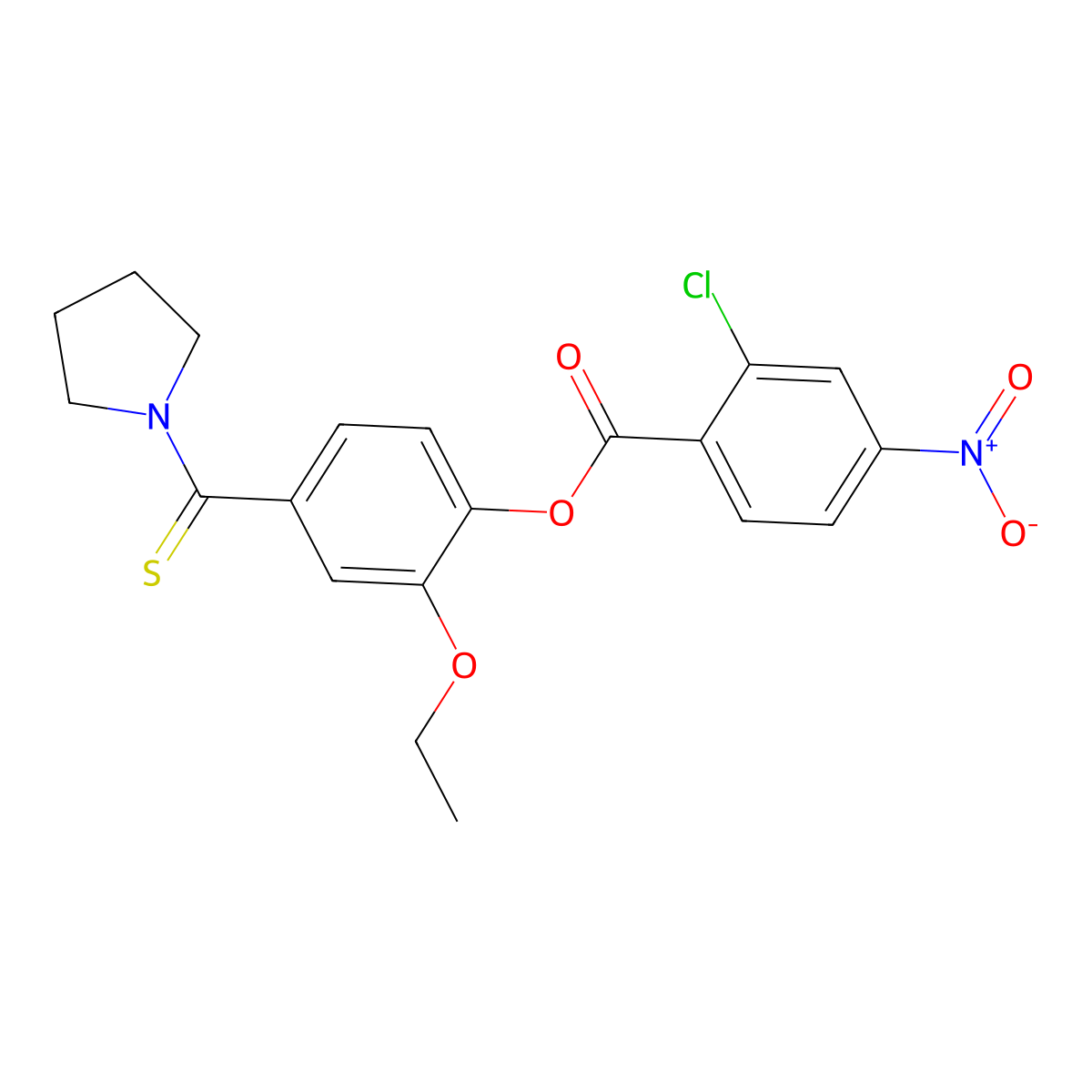 2-Ethoxy-4-(pyrrolidin-1-ylcarbonothioyl)phenyl 2-chloro-4-nitrobenzoate molecular structure, CAS 443730-81-2