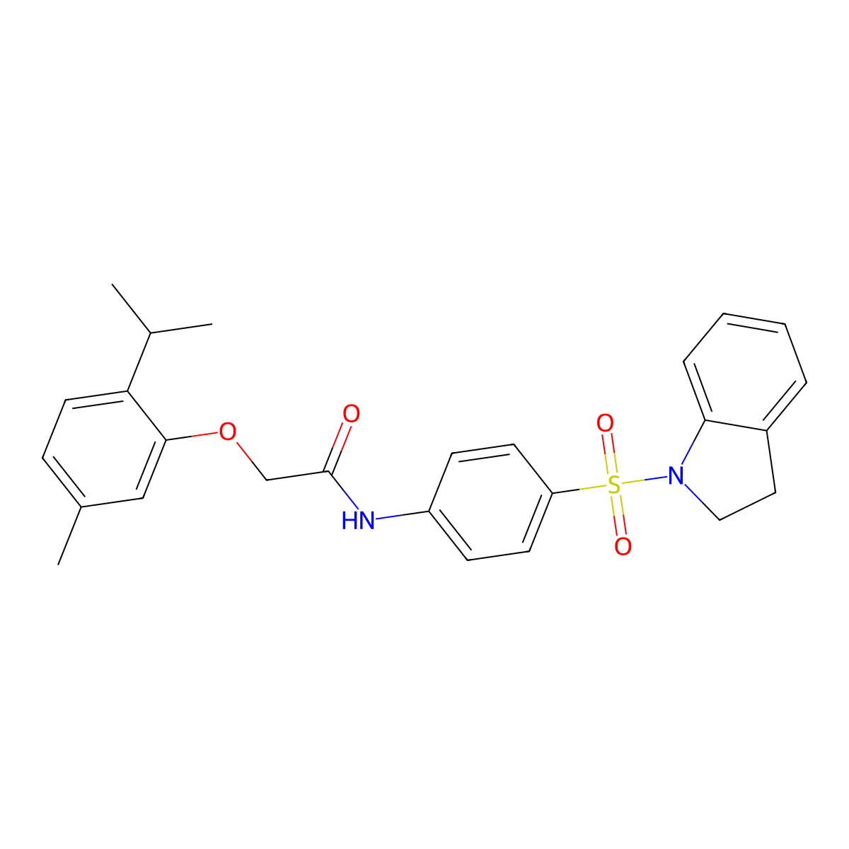 N-[4-(2,3-dihydro-1H-indol-1-ylsulfonyl)phenyl]-2-(2-isopropyl-5-methylphenoxy)acetamide molecular structure, CAS 443730-91-4