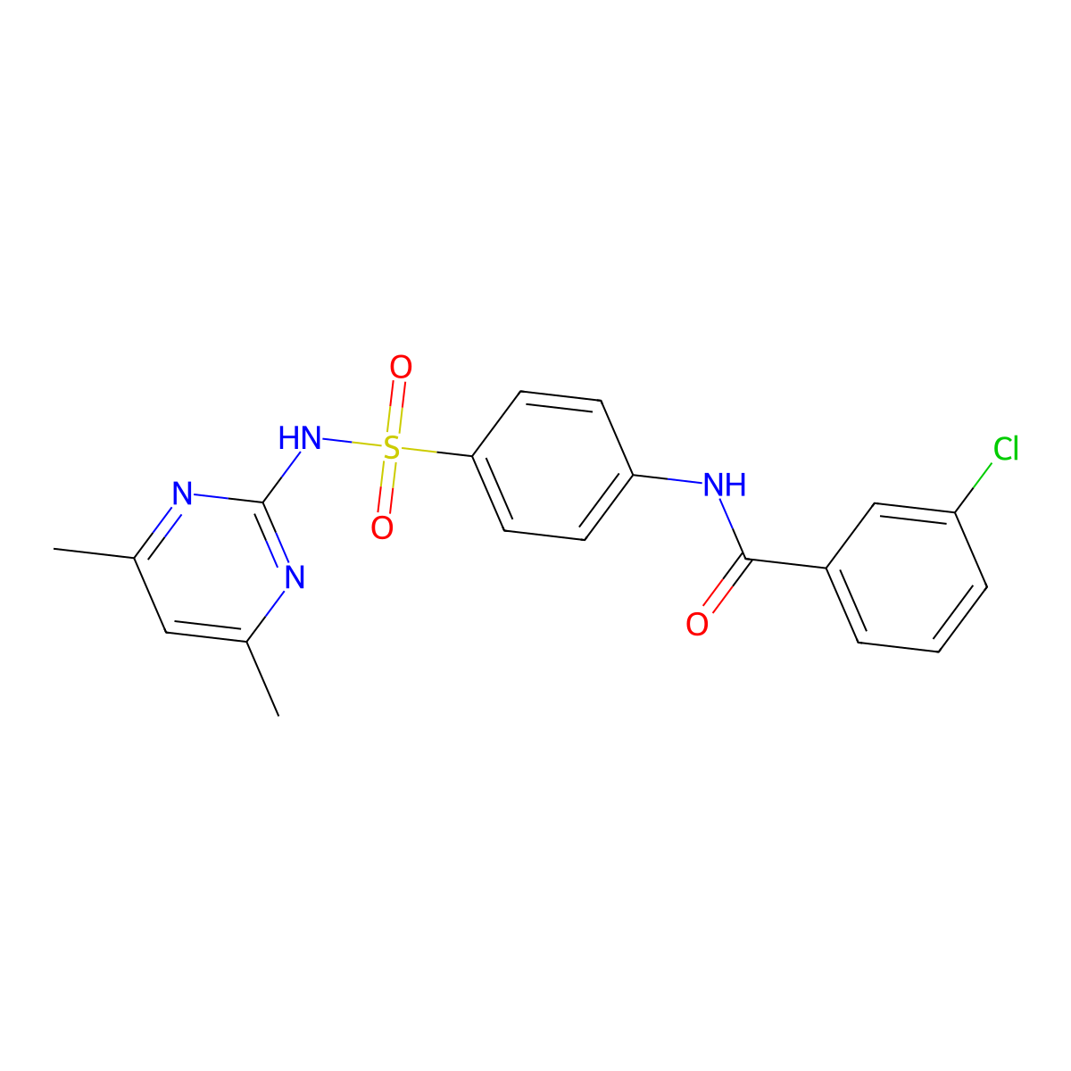 3-chloro-N-[4-[(4,6-dimethylpyrimidin-2-yl)sulfamoyl]phenyl]benzamide molecular structure, CAS 443732-27-2