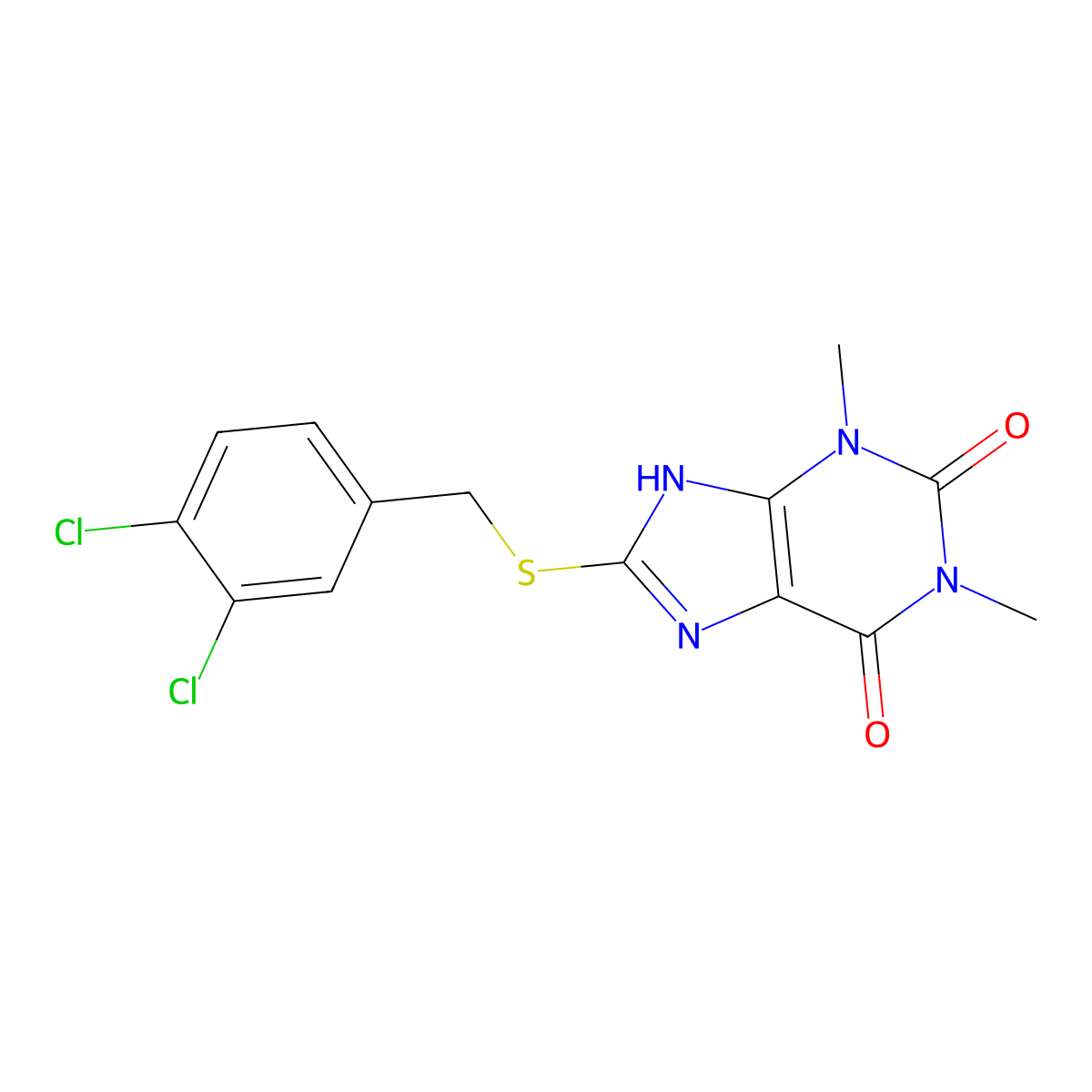 8-[(3,4-dichlorophenyl)methylsulfanyl]-1,3-dimethyl-7H-purine-2,6-dione molecular structure, CAS 443734-22-3