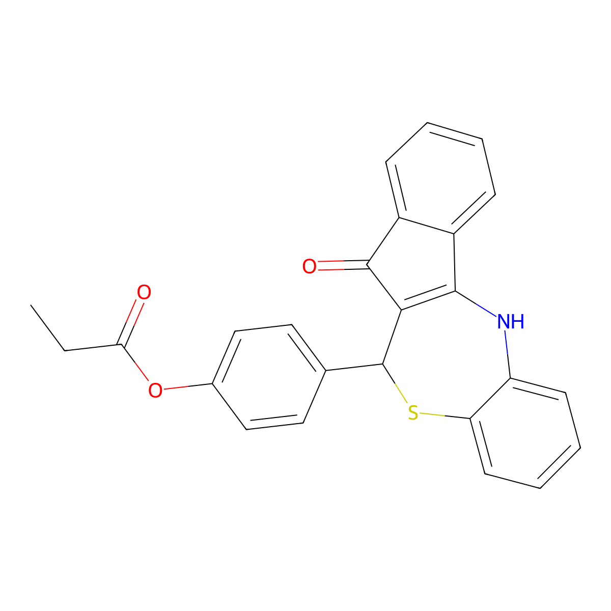 4-(5-oxo-6,12-dihydro-5H-benzo[b]indeno[1,2-e][1,4]thiazepin-6-yl)phenyl propanoate molecular structure, CAS 443735-65-7
