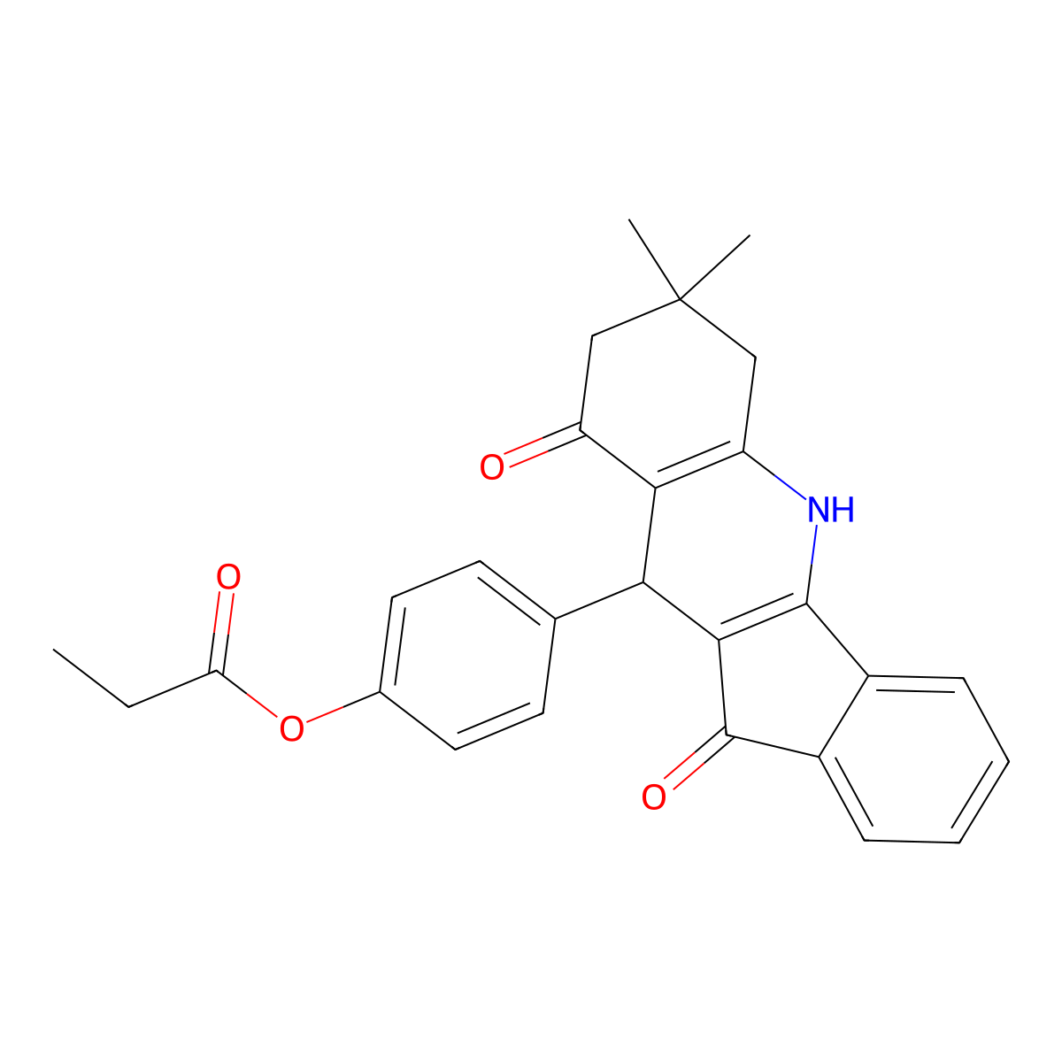 4-(7,7-dimethyl-9,11-dioxo-6,7,8,9,10,11-hexahydro-5H-indeno[1,2-b]quinolin-10-yl)phenyl propanoate molecular structure, CAS 443735-85-1