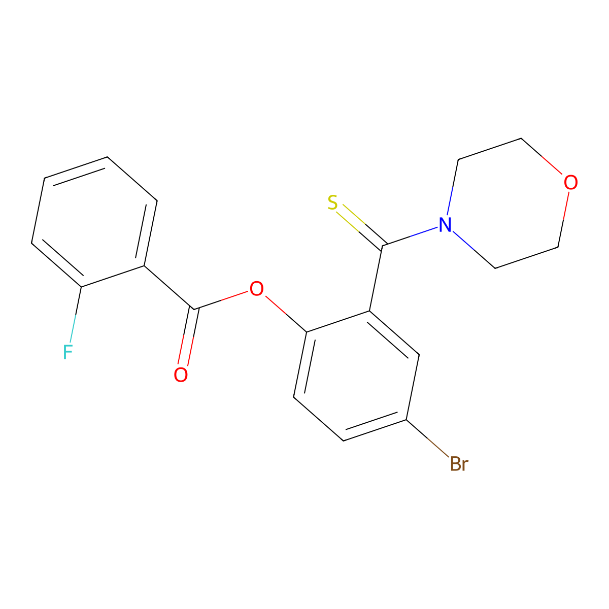 4-Bromo-2-(morpholin-4-ylcarbonothioyl)phenyl 2-fluorobenzoate molecular structure, CAS 443736-27-4