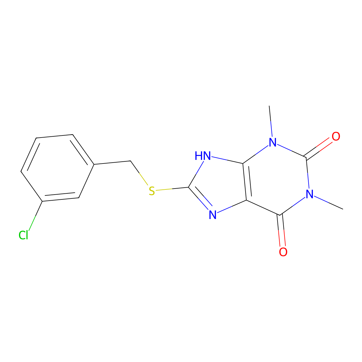 8-((3-chlorobenzyl)thio)-1,3-dimethyl-1H-purine-2,6(3H,7H)-dione molecular structure, CAS 443737-40-4