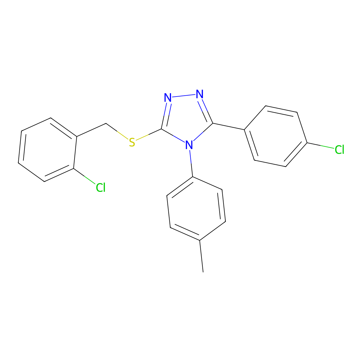 3-((2-Chlorobenzyl)thio)-5-(4-chlorophenyl)-4-(4-methylphenyl)-4H-1,2,4-triazole molecular structure, CAS 443738-33-8