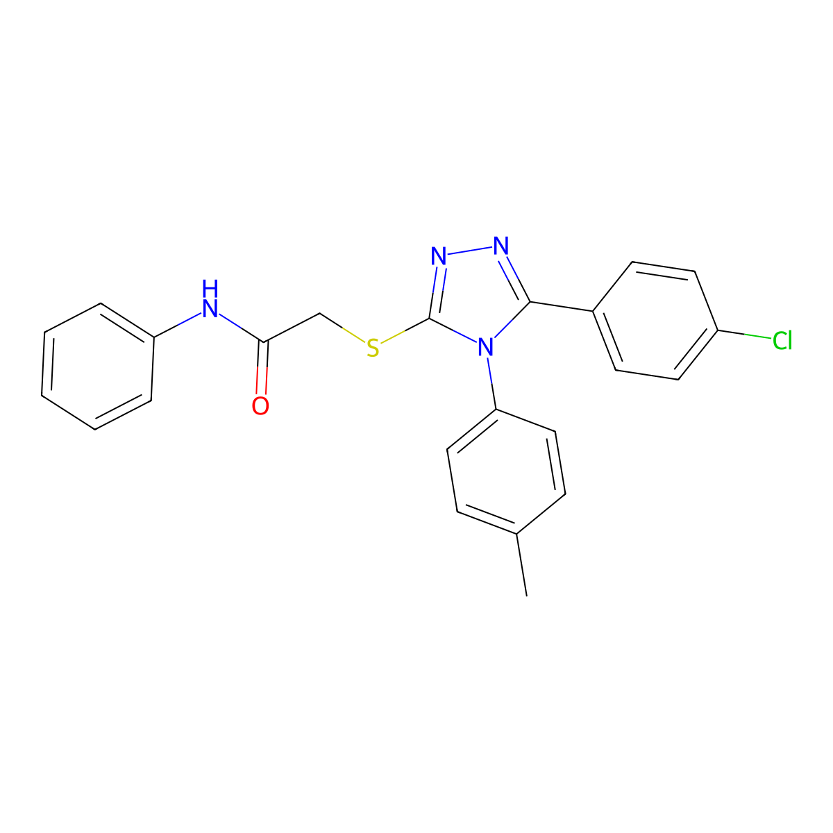 2-((5-(4-Chlorophenyl)-4-(p-tolyl)-4H-1,2,4-triazol-3-yl)thio)-N-phenylacetamide molecular structure, CAS 443738-35-0