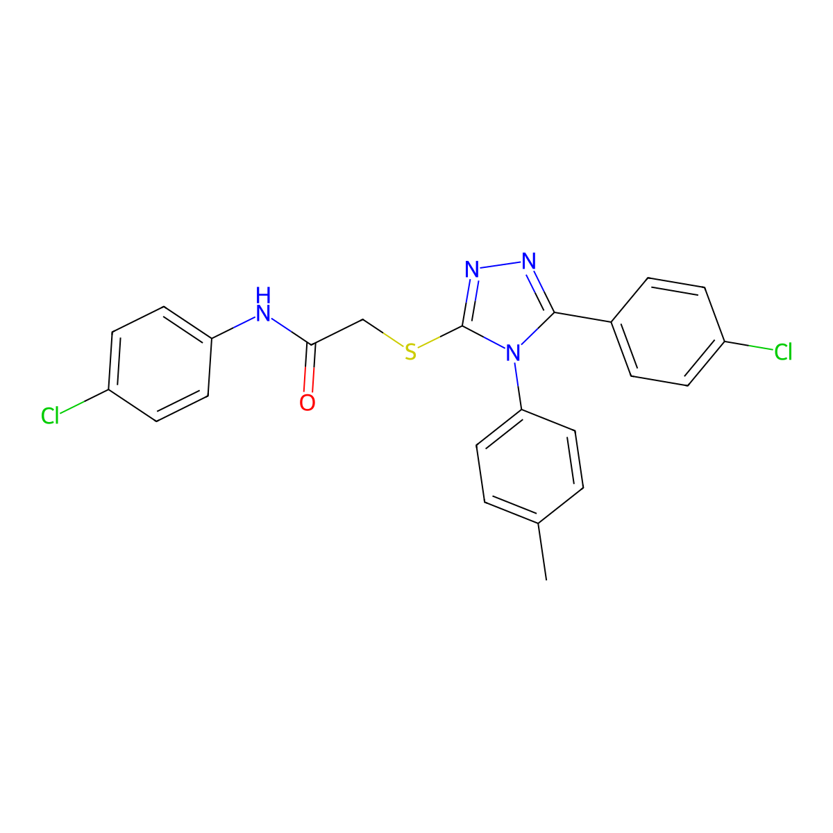 N-(4-Chlorophenyl)-2-((5-(4-chlorophenyl)-4-(4-methylphenyl)-4H-1,2,4-triazol-3-YL)sulfanyl)acetamide molecular structure, CAS 443738-36-1