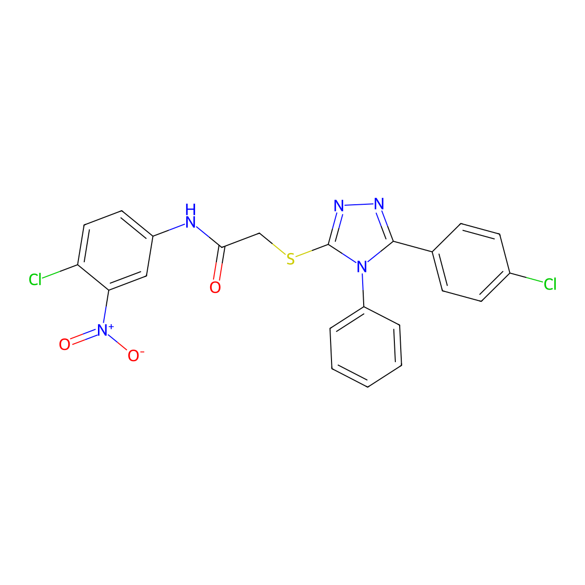 N-(4-Chloro-3-nitrophenyl)-2-((5-(4-chlorophenyl)-4-phenyl-4H-1,2,4-triazol-3-yl)thio)acetamide molecular structure, CAS 443739-90-0